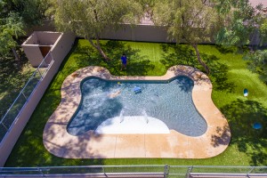 Bone Shaped Pool with Fountains